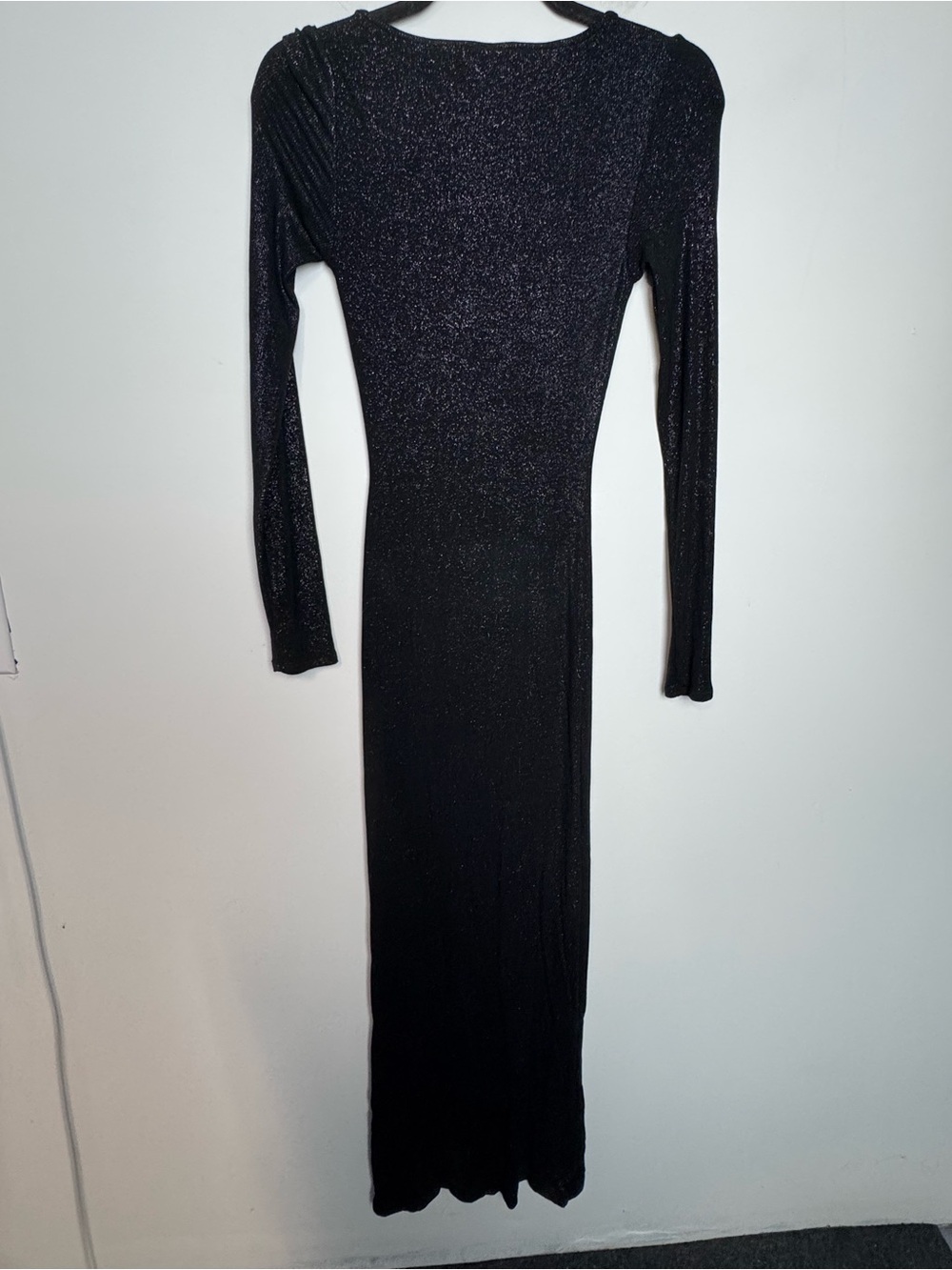 Skims Dress Black Soft Lounge Shimmer Long Sleeve Onyx Foil Ribbed Maxi Small - Picture 3 of 8